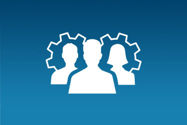 Icon of three silhouettes in front of gears